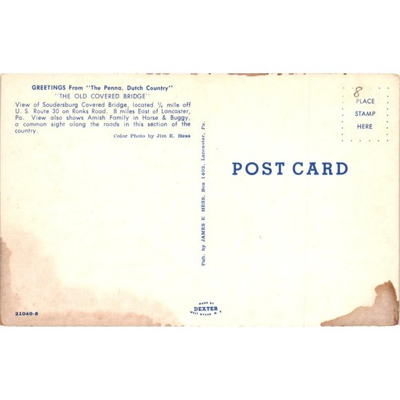 The Penna Dutch County Covered Bridge Postcard Travel Souvenir Unposted Vintage - Picture 2 of 2